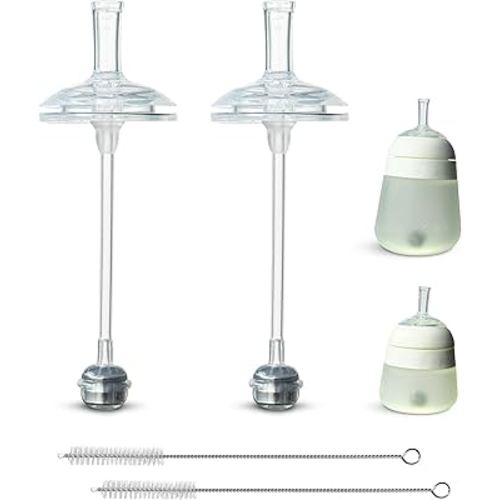 Straw Cup Conversion Kit for Nanobébé Flexy Silicone Baby Bottles 2-Count, Soft Food Grade Silicone Sippy Spout Nipples and Weighted Straw, Cleaning Brush, BPA Free, 6+ Months (Straw Kit)