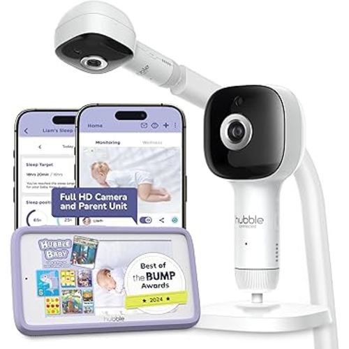 HUBBLE CONNECTED SkyVision Pro AI-Enhanced HD Smart Baby Monitor, 1 Camera, Parent Unit, Mounts, Smart Rollover & Cry Detection, AI Sleep Report, 2-Way Talk, Night Vision, Light & Sounds, Baby App