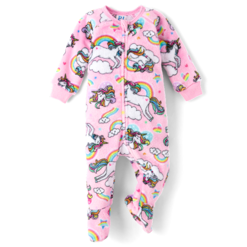 Baby And Toddler Girls Unicorn Footed One Piece Pajamas - Cozy Fleece - Pink