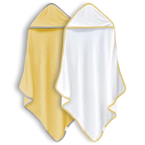 2 Pack Premium Baby Bath Towel - Rayon Made from Bamboo, Hooded Towels for Babies,Toddler,Infant - Newborn Essential -Perfect Baby Registry Gifts (White and Yellow, 30 x 30 Inch)