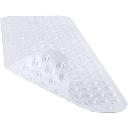 YINENN Bath and Shower Safety Mats 40x16 inch, Non Slip with Suction Cups for Bathroom Stall and Tub Floor, Extra Large and Machine Washable, Drain Holes Keep Bathtub Clean, White