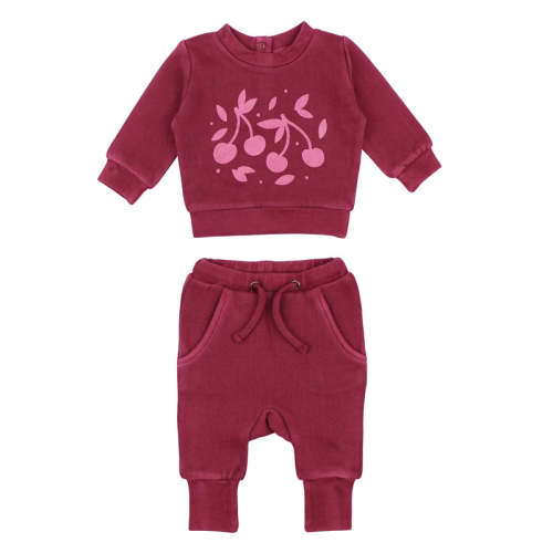 Sugarplum Cherries | Organic Cozy Graphic Sweatshirt & Jogger Set 3-6m