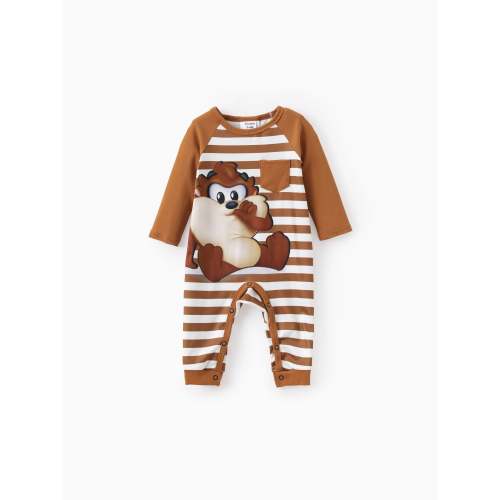 Looney Tunes Baby Boy 1pc Long-sleeve Striped Jumpsuit Brown