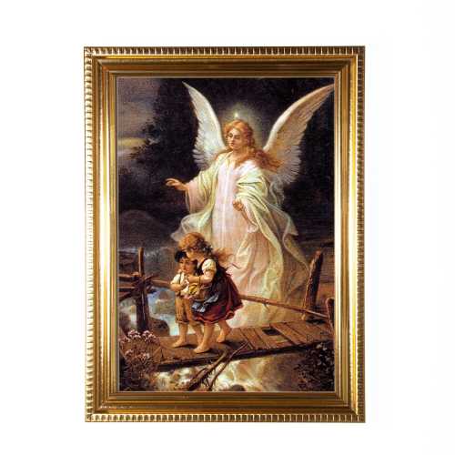 Guardian Angel Framed Print, Hand-Framed Original Design—Restored Antique Artwork—Gold Frame, Catholic Decor, Home Altar, Gift, 5x7, 8x10