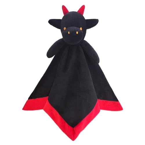 Baby Black Dragon Soft Stuffed Animal Security Blanket, Dinosaur Plush Character Lovey Blanket, Baby Shower/Nursery Gift, Newborn Infant Toddler Snuggle Blankie for Boys Girls, 14 Inches