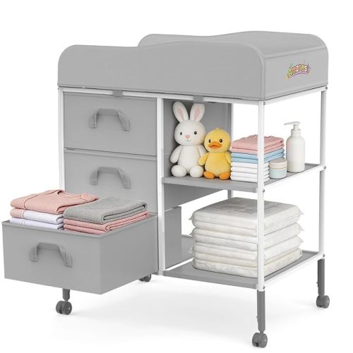 Baby Changing Table Portable Diaper Changing Station with Storage Drawers Adjustable Height