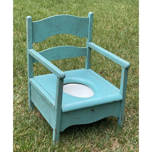 VTG Blue Paint Wood Child's Potty Chair w Enamel Chamber Pot NJ Farmhouse Estate