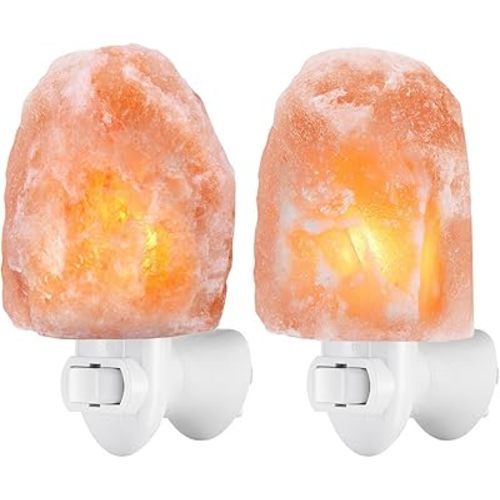 AMIR (Upgraded) Salt Lamp, Natural Himalayan Crystal Salt Light with 4 Bulbs, 11.2oz Mini Hand Carved Night Light, with UL-Certified Wall Plug, Decoration Salt Rock Lamp (2 Pack)