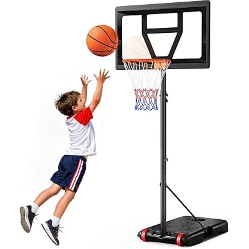 Kids Basketball Hoop Outdoor Height Adjustable 3-7 FT, Portable Basketball Goal System for Kids Youth Teens in Backyard/Driveway/Indoor, Shatterproof Backboard and Stable Base