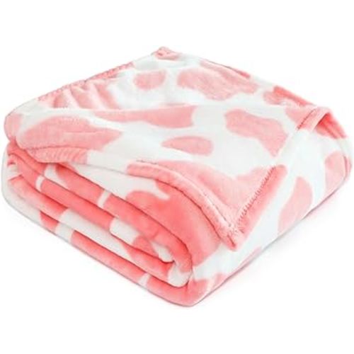 Light Pink Kids Blanket - Soft Fleece Cow Print Throw for Nursery, Crib, Stroller - Cute Girls Birthday Gifts, Room Decor 40"x50"