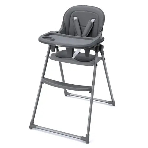 Foldable High Chair, High Chairs for Babies and Toddlers, Dining Chairs and Eating Chair with Adjustable Tray and 5 Point Harness for Infant, Gray