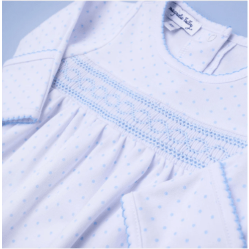 Mini Dots Smocked Footie - Blue