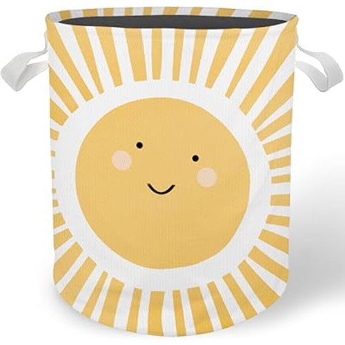 Boho Sun Nursery Laundry Basket Hamper, Toybox for Girls Boys, Boho Smile Sunshine Waterproof Collapsible Storage Bin Organizer for Bedroom Bathroom Kids Room Dorm Clothes Toys Books