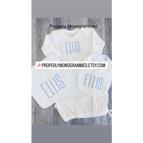 Paty Baby Gown /Bonnet/ Booties/ Hat/ Monogram Boy Gown/ Boys Coming Home Gown/ Baby Day Gown/ Boys Baby Shower Gift, Personalized Boy Gown
