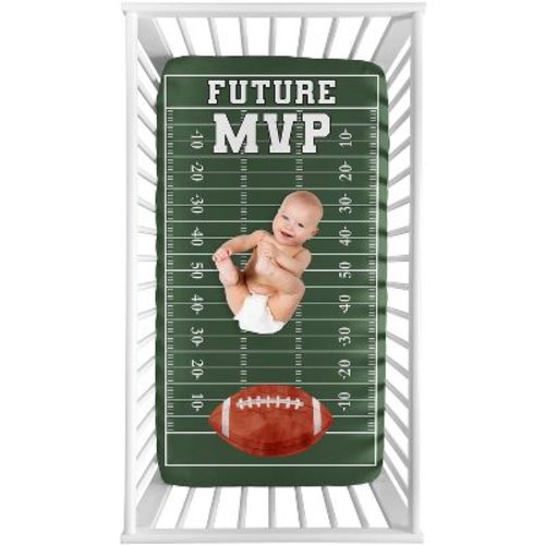 Sweet Jojo Designs Boy Photo Op Fitted Crib Sheet Football Green White and Brown
