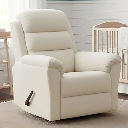 FLEXISPOT XRC6 Swivel Rocker Recliner Chair for Adults, Nursery Rocking Glider Chair with Massage & Heat, FSC Wood Frame, Manual Recliner for Living Room, Nursery & Relaxation, Cream