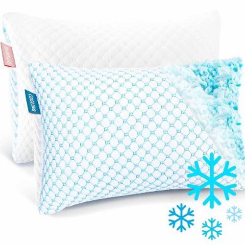 Nestl Cooling Pillow for Sleeping, Standard Size Shredded Memory Foam Pillow, Adjustable Cold Gel Pillows for Side Back Stomach Sleepers, 2 Pack
