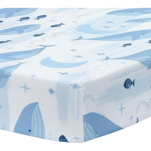 Lambs & Ivy Bubbles & Squirt 100% Cotton Whale/Ocean Fitted Crib/Toddler Sheet