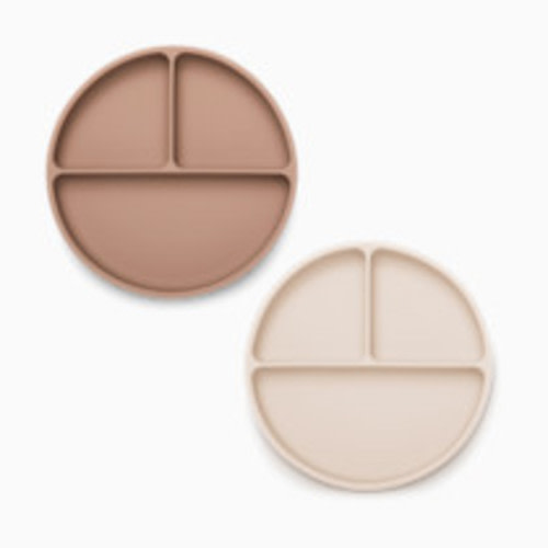 AEIOU Suction Divided Plate - Clay + Oat Milk