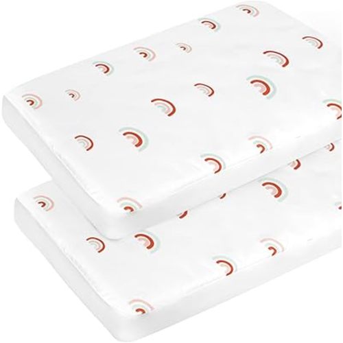 Pack and Play Sheets Boy Girl, 2 Pack Portable Playard Sheet Fits for Graco Pack N Play, Snug Fit Breathable Soft Fitted Playpen Sheet, Mini Crib Sheets, Rainbow