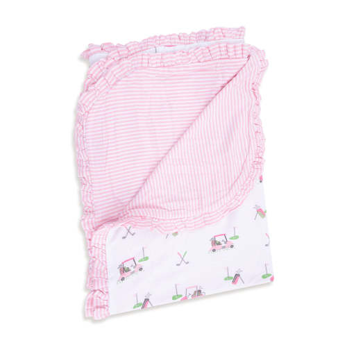 Ruffle Receiving Blanket, Baby Golf Carts Pink