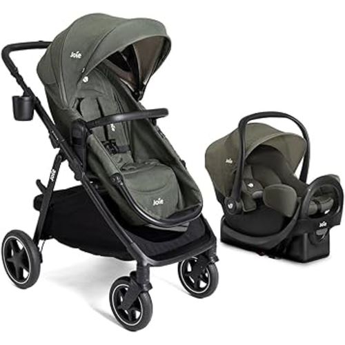 Joie Ginger LX Stroller and Rue Infant Car Seat Travel System with Anti-Rebound Base and All-Wheel Suspension (Evergreen)