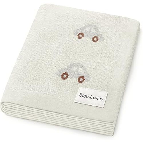 Knit Baby Blanket for Girls and Boys 100% Cotton Buttery Soft Cozy Receiving Swaddle Stroller Blanket for Shower Gift Registry for Newborns, Infants, Toddlers (Cars - Cream)