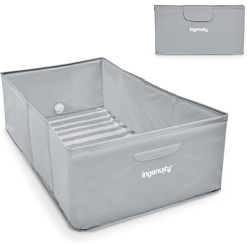Ingenuity Tuckaway Toddler Folding Tub, Converts Shower to Tub, Folds to Store, Easy to Clean, No Assembly Required, Portable Baby Bathtub for Travel, 12M-5Y, Gray