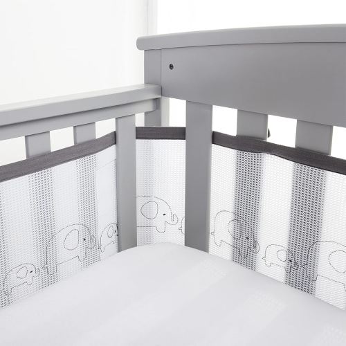 BreathableBaby Breathable Mesh Liner for Full-Size Cribs, Deluxe 4mm Mesh, Elephants (Size 4FS Covers 3 or 4 Sides)