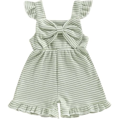6-12 Months | Toddler Girl Outfit Baby Summer Romper Cute Bow Sleeveless One Piece Jumpsuit Shorts Overalls Clothes 6M-5T