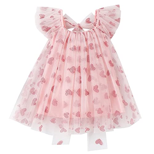 Valentine's Day Baby Girl Tulle Dress Kids Heart Tutu Skirt Lace Sleeveless Princess Sundress