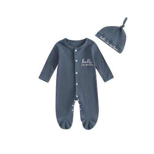 Newborn Baby Boy Fall Winter Outfit Im New Here Letter Knit Footies Romper Jumpsuit Cute Hat 0 3 6 Months Newborn Coming Home Outfit Set