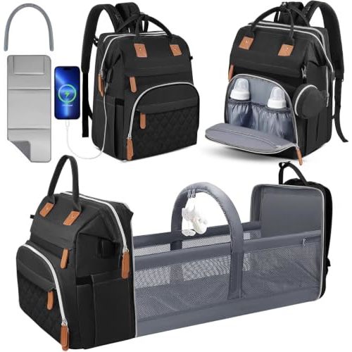 Diaper Bag Backpack for New Parents, Large Capacity Baby Travel Bag with Bottle Holders, Multiple Compartments (Black)