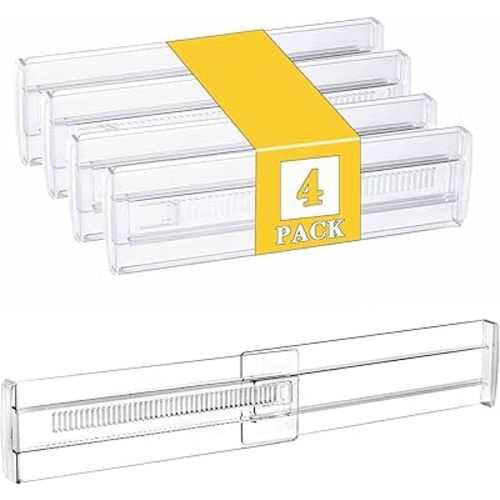 4 Pcs Drawer Dividers for Clothes,3.15" High 11.34"-19.69" clear