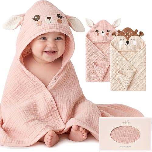 Konssy Paquete de 2 toallas de muselina para bebé con diseño de capucha de