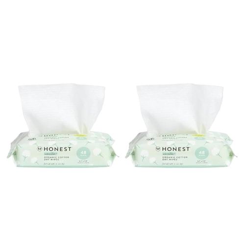 The Honest Company 100% Pure Organic Cotton Dry Wipes | Multi-Use Disposable Facial Cloth and Baby Wipe | Hypoallergenic and Gentle on Skin | 96 Count (2 Packs of 48)
