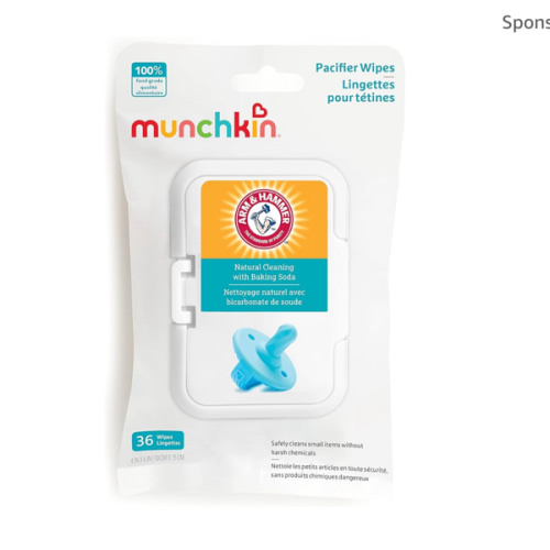 Munchkin Arm & Hammer Pacifier Wipes - Safely Cleans Breast Pump Parts and Feeding Essentials for Baby and Toddler, 1 Pack, 36 Wipes