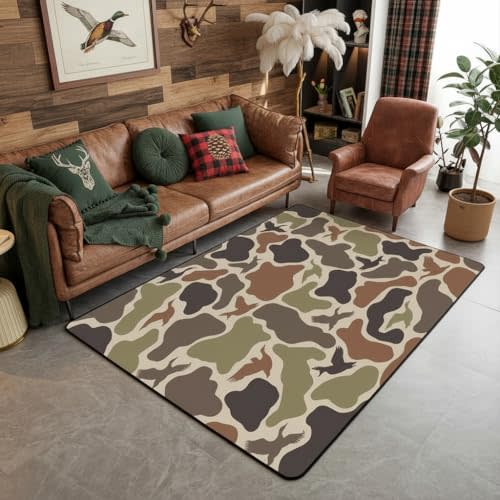 Erosebridal Duck Hunting Area Rug 6'6" x 4'11" Army Camo Living Room Rugs Camouflage Military Decorative Carpet Wild Woodland Farmhouse Indoor Floor Mat