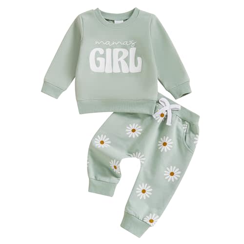Lenjindjer Toddler Baby Girl Fall Outfits Long Sleeve Mamas Girl Sweatshirts Daisy Print Sweatpants 2Pcs Winter Clothes Set