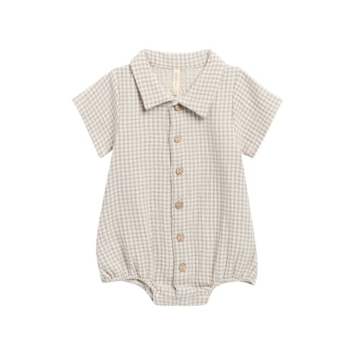 Matteo Gingham Cotton Romper, 3-6M