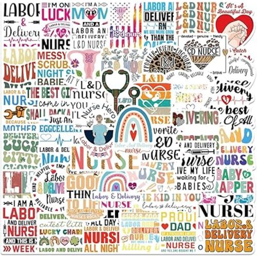 50 PCS Labor and Delivery Nurse Stickers,L&D Nurse Gifts,OBGYN Gifts,Waterproof Vinyl Stickers for Laptops,Water Bottles,Scrapbooks,Phone,Perfect Gifts for Labor and Delivery Nurse,Maternal