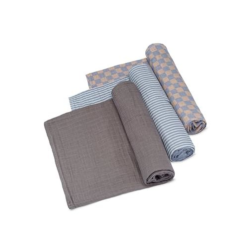 Parker Baby Co. Swaddle Blankets - Pack of 3 of 100% Cotton Muslin Swaddle Blankets for Baby Boys and Girls - Unisex/Gender Neutral - Stormy Set