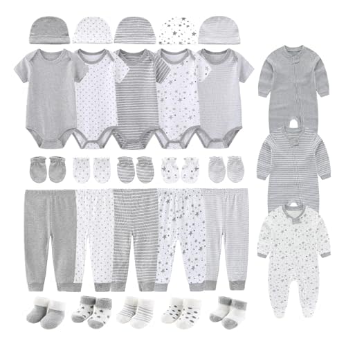 BABYSOLIS 28 Pack Unisex Baby Layette Set Boy Girl Pants+Rompers+Short Sleeve Bodysuits+Hats+Gloves+Socks New Born Outfit
