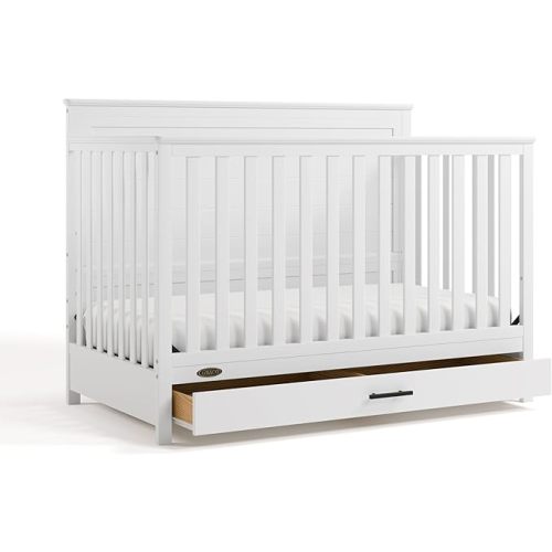 Graco Tristan 5-in-1 Convertible Crib with Drawer (White) – GREENGUARD Gold Certified, Fits Standard Crib Mattress, Premium Handle, Converts to Toddler Bed, Daybed, and Full-Size Bed
