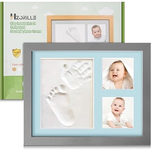 Baby Keepsake Frame,Personalized Newborn gifts,Newborn footprint kit,Baby hand and footprint kit,new mother gifts(grey)