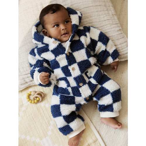 Blue Checkerboard Borg Hooded Baby Pramsuit (0mths-2yrs)