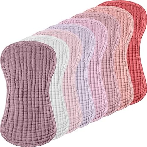 Frienda 8-Pack Muslin Burp Cloths for Baby Girl, 20''x 10" Large Absorbent Cotton Burp Rags, 6-Layer Soft Pink Washcloths for Spit up Drool, Newborn Must-Haves Essential, Baby Shower Registry Gifts