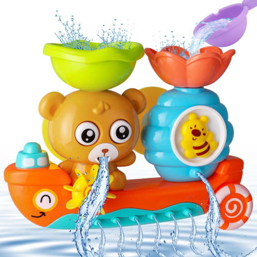 sixwipe Baby Bath Toys, Toddler Water Toys with Suction Cups, Bear Fountain and Spatula, BPA-Free, Ages 1-3