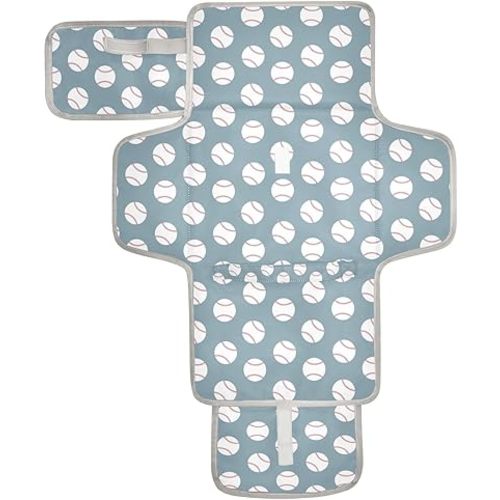 Baseball Blue Portable Diaper Changing Pad with Wipes Holder, American Sport Championship Patch Foldable Baby Diaper Changer Travel Bag Baby Changing Mat with Built-in Pillow for Newborn