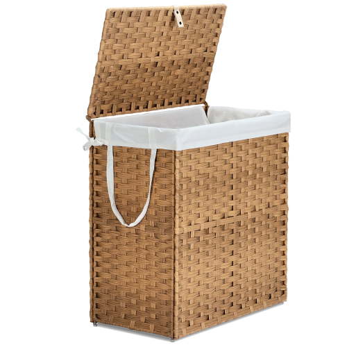 JIOABL Laundry Hamper with Lid, 110L Synthetic Rattan, Removable Liner Bags, Foldable Design, Waterproof